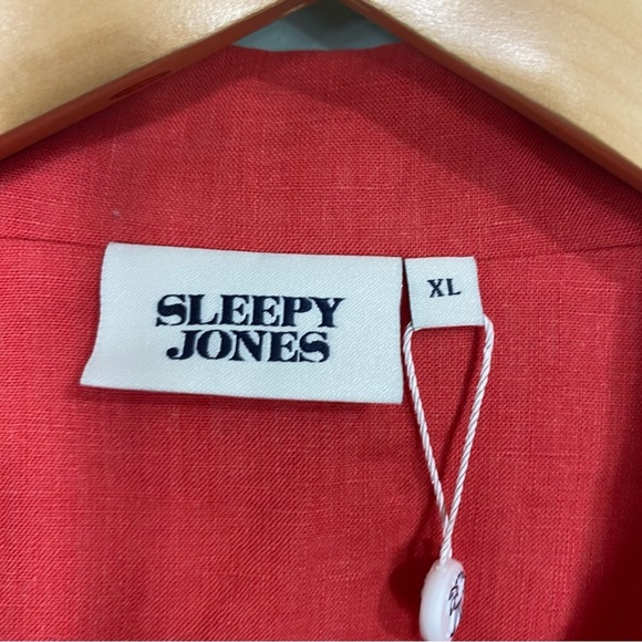 Sleepy Jones Milton Pajama Shirt Red Linen XL - Picture 2 of 3